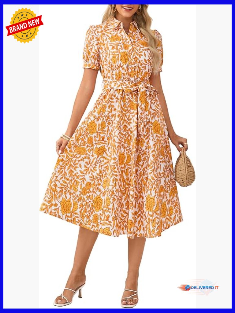 Boho Midi Dress With Pockets - Puff Sleeve Flowy